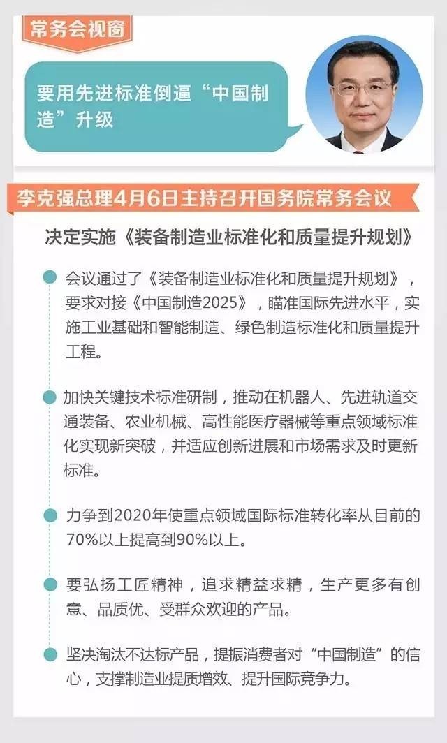李克强:要用先进标准倒逼“中国制造”升级