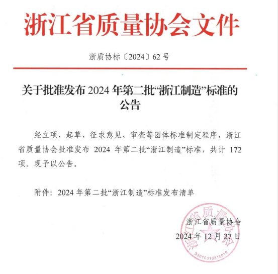 关于批准公布2024年第二批“浙江制造”标准的公告